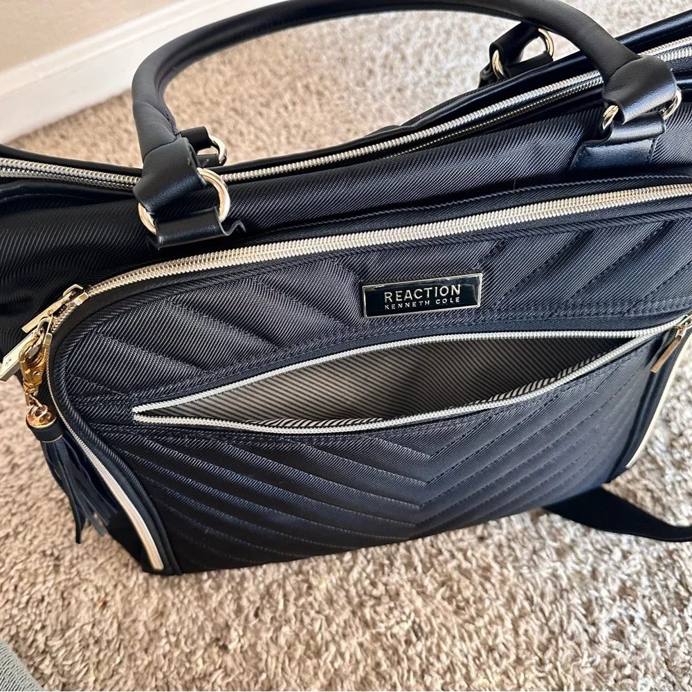 Kenneth Cole Reaction Black Quilted Laptop Bag Classy, black tassel adds style
